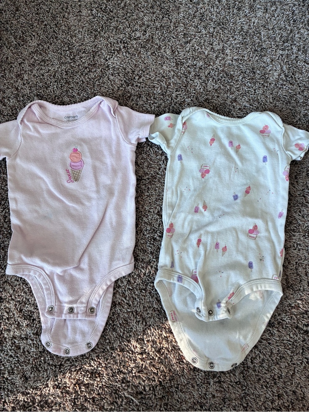 Carter's Pink and White Ice Cream Print Short Sleeve Baby One-Pieces